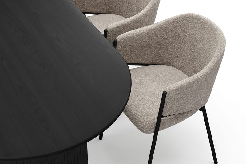 Noira Ovalt Matbord 220 cm med 6 Filip Matstolar - Sort / Taupe Bouclé - Møbler - Borde - Spisebordssæt