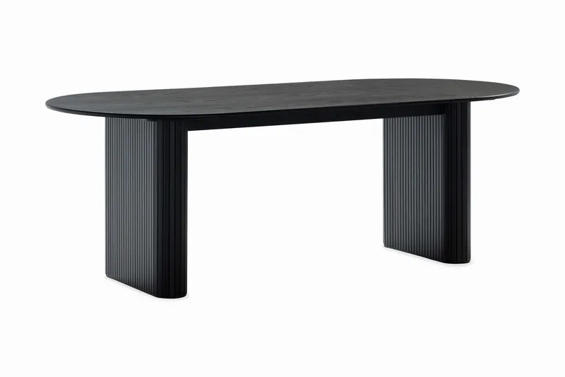 Noira Ovalt Matbord 220 cm med 6 Lucy Matstolar - Sort / Hvid Bouclé / Metalben Sort - Møbler - Borde - Spisebordssæt