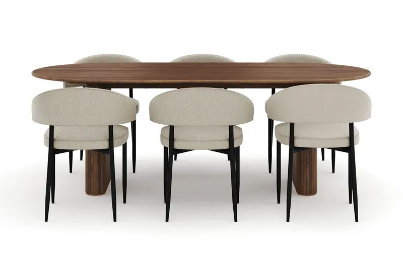 Noira Ovalt Matbord 220 cm med 6 Sawako Stolar - Brun - Møbler - Borde - Spisebordssæt