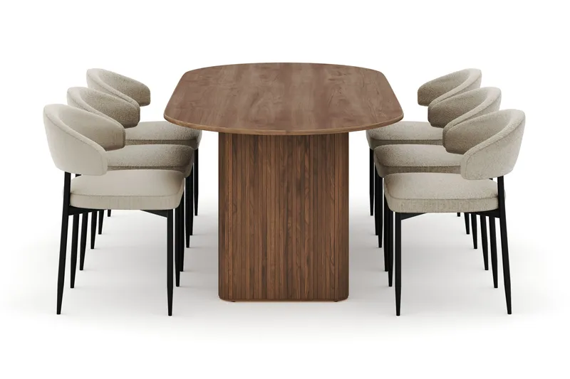 Noira Ovalt Matbord 220 cm med 6 Sawako Stolar - Brun - Møbler - Borde - Spisebordssæt