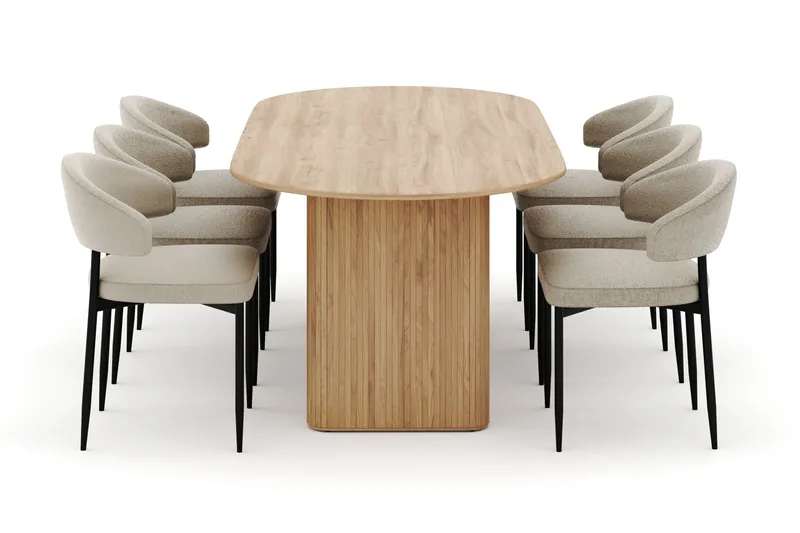 Noira Ovalt Matbord 220 cm med 6 Sawako Stolar - Natur - Møbler - Borde - Spisebordssæt