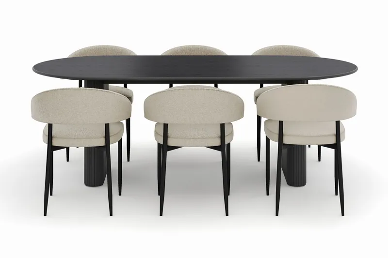 Noira Ovalt Matbord 220 cm med 6 Sawako Stolar - Sort - Møbler - Borde - Spisebordssæt