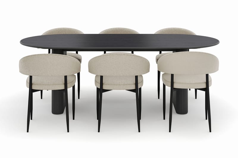 Noira Ovalt Matbord 220 cm med 6 Sawako Stolar - Sort - Møbler - Borde - Spisebordssæt