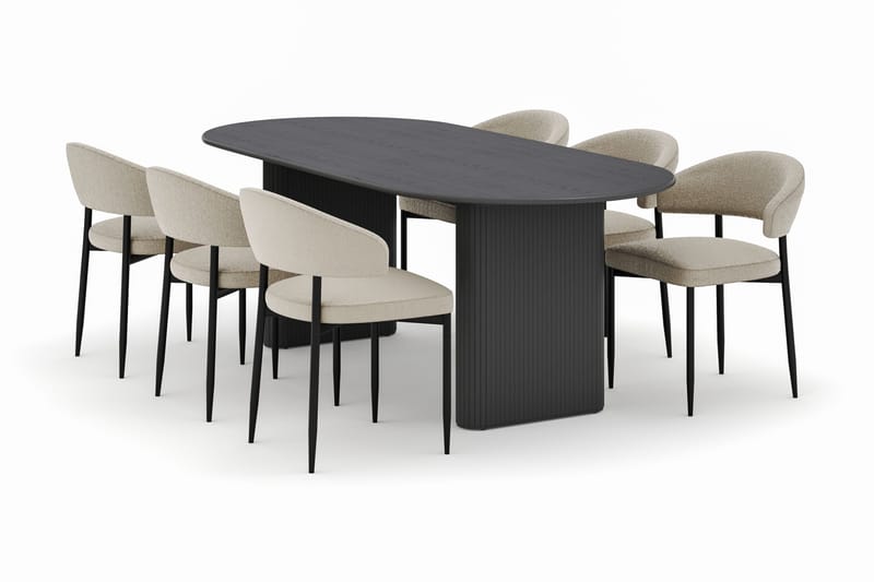 Noira Ovalt Matbord 220 cm med 6 Sawako Stolar - Sort - Møbler - Borde - Spisebordssæt
