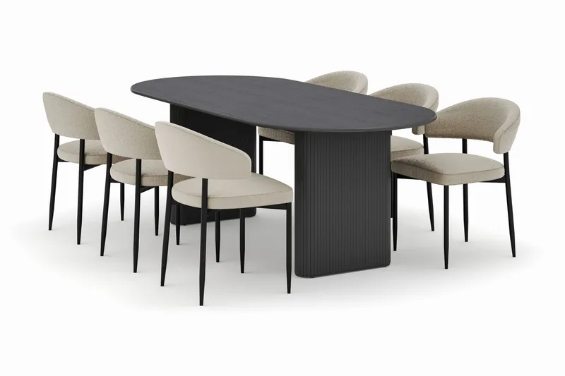 Noira Ovalt Matbord 220 cm med 6 Sawako Stolar - Sort - Møbler - Borde - Spisebordssæt