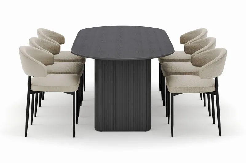Noira Ovalt Matbord 220 cm med 6 Sawako Stolar - Sort - Møbler - Borde - Spisebordssæt