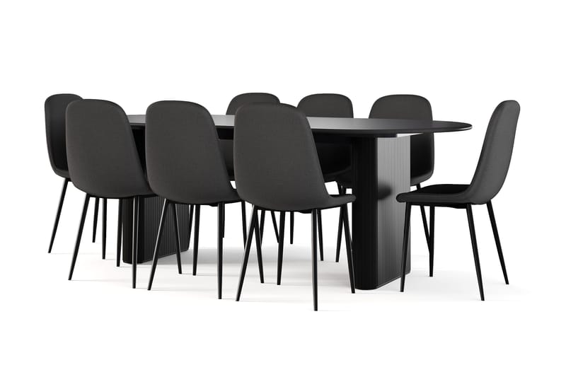 Noira Ovalt Matbord 220 cm Svart +  8 st Nibe stol svart med svarta ben, Sort