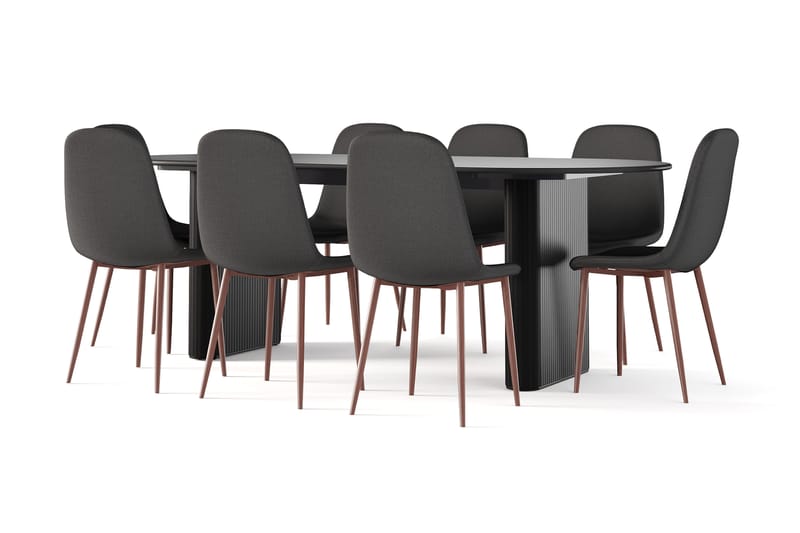 Noira Ovalt Matbord 220 cm Svart +  8 st Nibe stol svart med valnöt ben - Sort - Møbler - Borde - Spisebordssæt