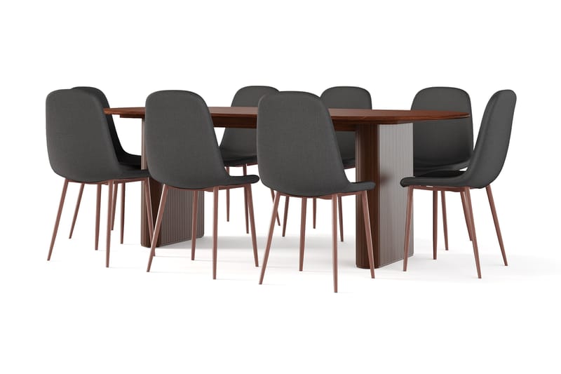 Noira Ovalt Matbord 220 cm Valnöt +  8 st Nibe stol svart med valnöt ben - Brun/Sort - Møbler - Borde - Spisebordssæt