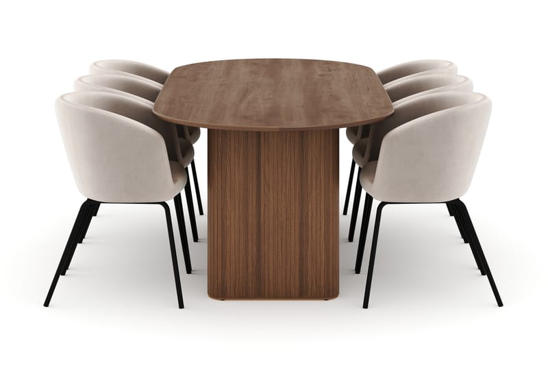 Noira Ovalt Spisebord 220 cm med 6 Berit Stole - Brun - Møbler - Borde - Spisebordssæt