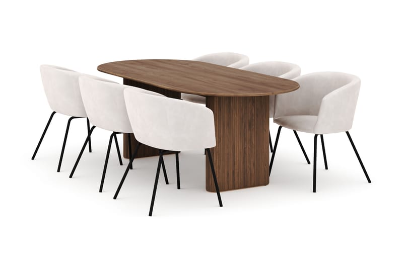 Noira Ovalt Spisebord 220 cm med 6 Berit Stole - Brun - Møbler - Borde - Spisebordssæt