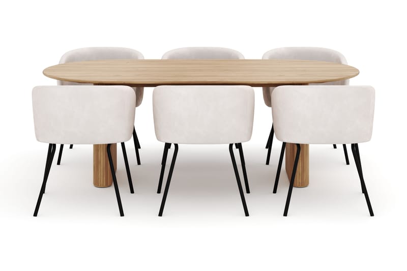Noira Ovalt Spisebord 220 cm med 6 Berit Stole - Natur - Møbler - Borde - Spisebordssæt