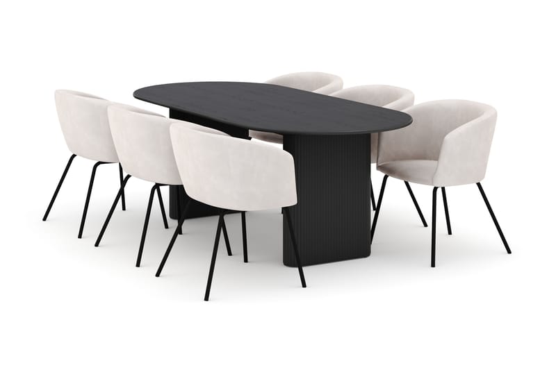 Noira Ovalt Spisebord 220 cm med 6 Berit Stole - Sort - Møbler - Borde - Spisebordssæt