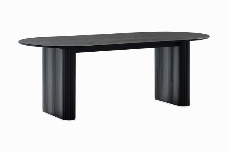 Noira Ovalt Spisebord 220 cm med 6 Greya Spisestole med armlæn - Sort / Hvid Bouclé / Metalben Valnød - Møbler - Borde - Spisebordssæt