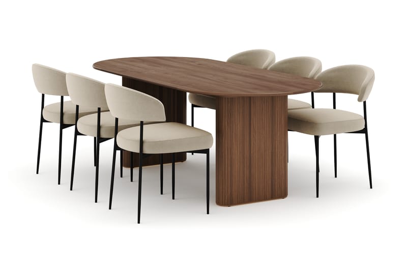 Noira Ovalt Spisebord 220 cm med 6 Sawako Stole - Brun - Møbler - Borde - Spisebordssæt
