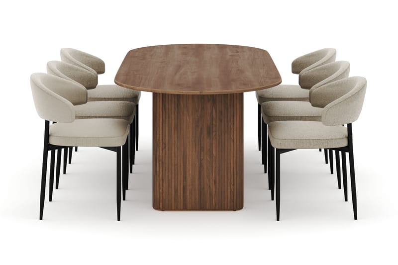 Noira Ovalt Spisebord 220 cm med 6 Sawako Stole - Brun - Møbler - Borde - Spisebordssæt
