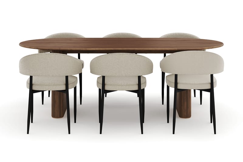 Noira Ovalt Spisebord 220 cm med 6 Sawako Stole - Brun - Møbler - Borde - Spisebordssæt