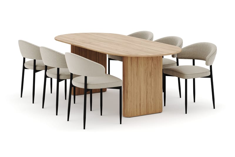 Noira Ovalt Spisebord 220 cm med 6 Sawako Stole - Natur - Møbler - Borde - Spisebordssæt