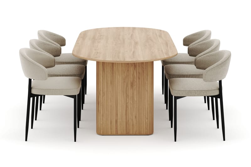 Noira Ovalt Spisebord 220 cm med 6 Sawako Stole - Natur - Møbler - Borde - Spisebordssæt