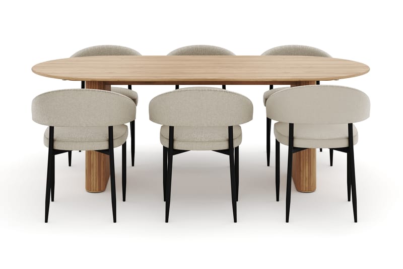 Noira Ovalt Spisebord 220 cm med 6 Sawako Stole - Natur - Møbler - Borde - Spisebordssæt