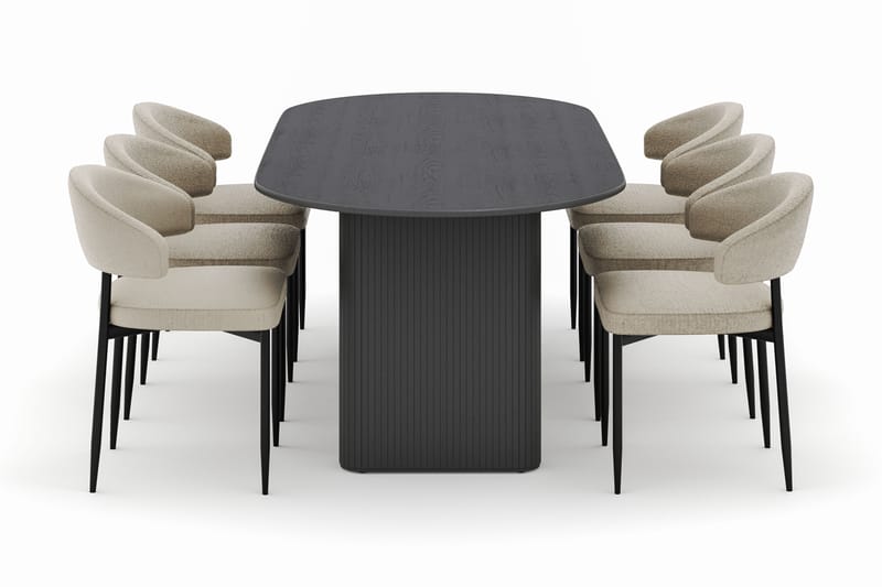 Noira Ovalt Spisebord 220 cm med 6 Sawako Stole - Sort - Møbler - Borde - Spisebordssæt