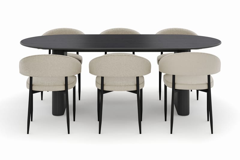 Noira Ovalt Spisebord 220 cm med 6 Sawako Stole - Sort - Møbler - Borde - Spisebordssæt