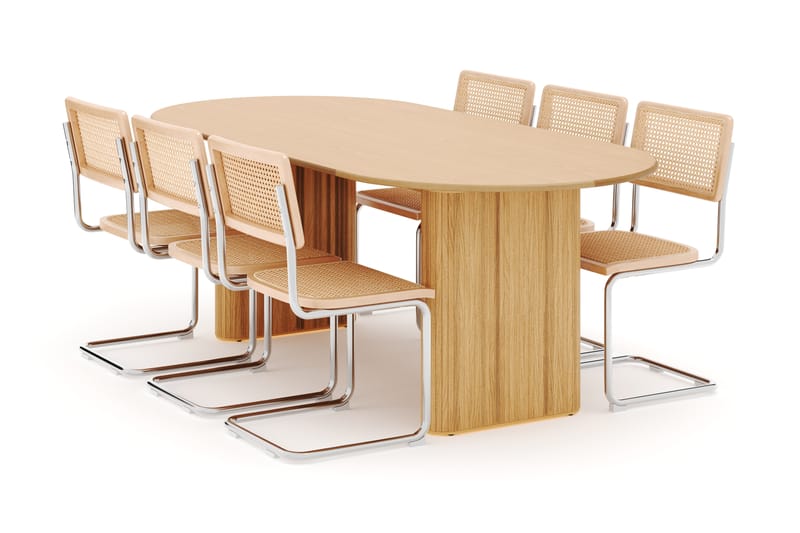 Noira Ovalt Spisebord 220 cm med 6 stk Build Matstkolar - Natur - Møbler - Borde - Spisebordssæt