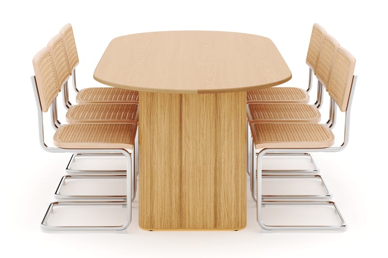 Noira Ovalt Spisebord 220 cm med 6 stk Build Matstkolar - Natur - Møbler - Borde - Spisebordssæt