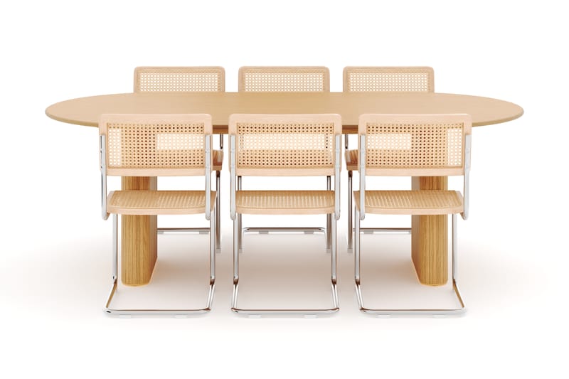 Noira Ovalt Spisebord 220 cm med 6 stk Build Matstkolar - Natur - Møbler - Borde - Spisebordssæt