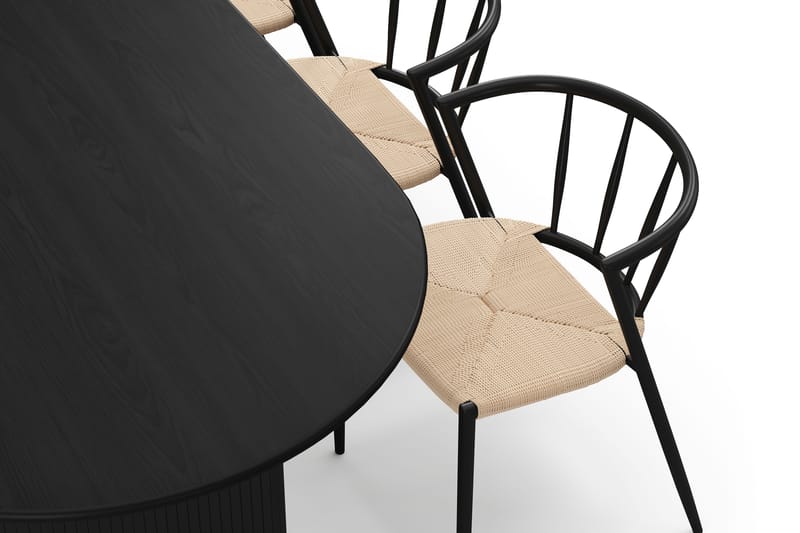 Noira Ovalt Spisebord 220 cm med 6 Winston Spisestole - Sort / Beige / Metalben Sort - Møbler - Borde - Spisebordssæt