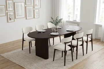 Noira rektangulært spisebordssæt 220 cm – Spisebord med 6 Molly spisebordsstole i træ med røget egetræslook - Mørkebrun - Møbler - Borde - Spisebordssæt