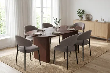 Noira rektangulært spisebordssæt 220 cm i valnød med 6 Sawako spisebordsstole - Valnød - Møbler - Borde - Spisebordssæt