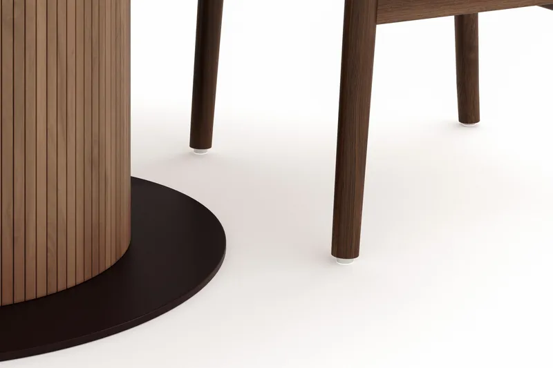 Noira Rund Matgrupp 120 cm Runt matbord med 4 Dastoori Matstolar - Brun / Beige / Valnød - Møbler - Borde - Spisebordssæt