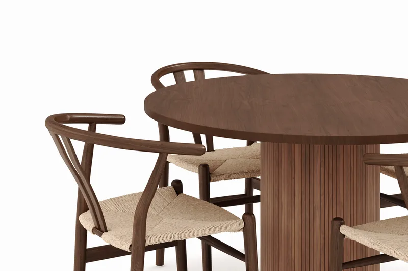 Noira Rund Matgrupp 120 cm Runt matbord med 4 Dastoori Matstolar - Brun / Beige / Valnød - Møbler - Borde - Spisebordssæt