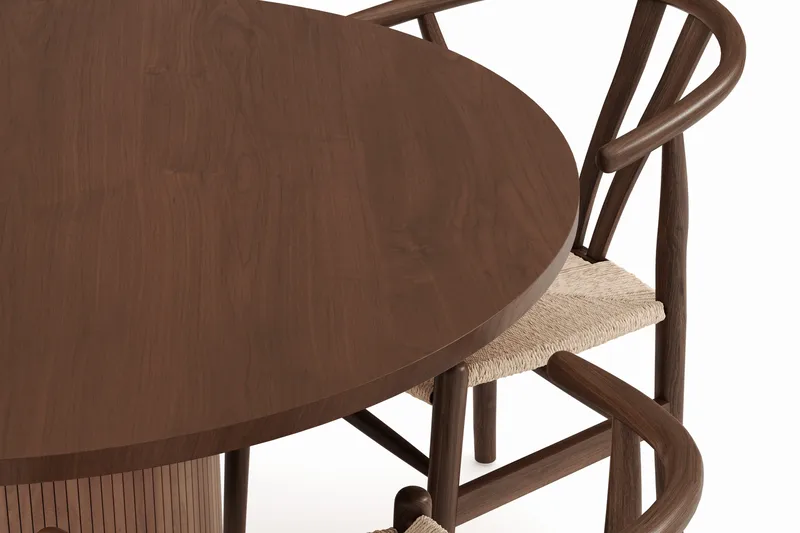 Noira Rund Matgrupp 120 cm Runt matbord med 4 Dastoori Matstolar - Brun / Beige / Valnød - Møbler - Borde - Spisebordssæt