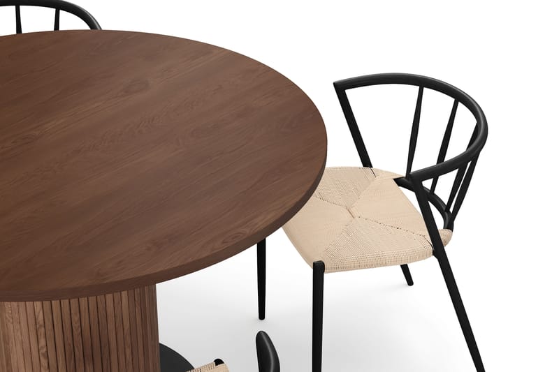 Noira Rundt Lille Spisebord Massiv Valnød 120 cm med 4 Winston Spisestole - Brun / Beige / Metalben Sort - Møbler - Borde - Spisebordssæt