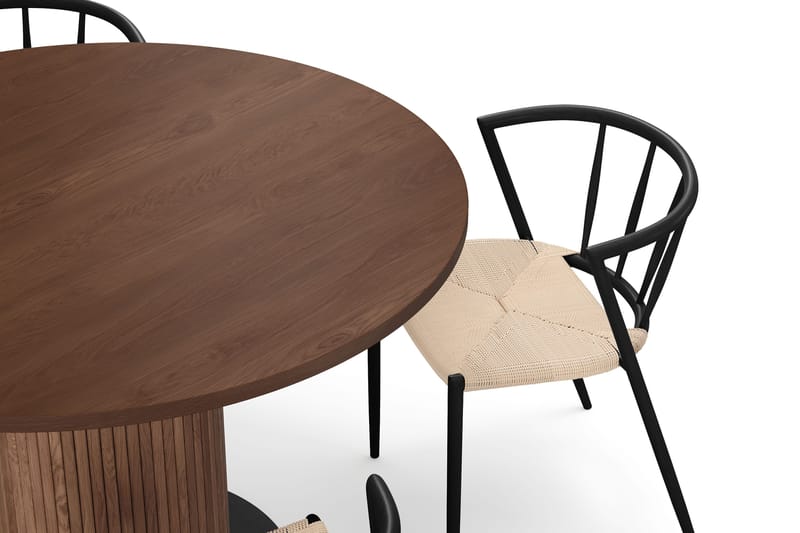 Noira Runt Litet Matbord Valnöt 120 cm med 4 Winston Matstolar - Brun / Beige / Metalben Sort - Møbler - Borde - Spisebordssæt