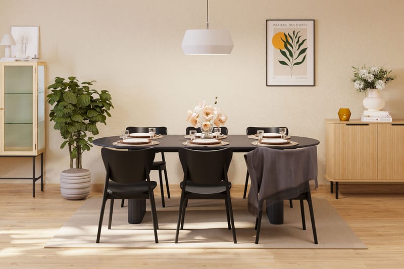 Noira Spisebord 220 cm Massiv Eg med 6 stk Jerup Spisebordstol - Valnød - Møbler - Borde - Spisebordssæt