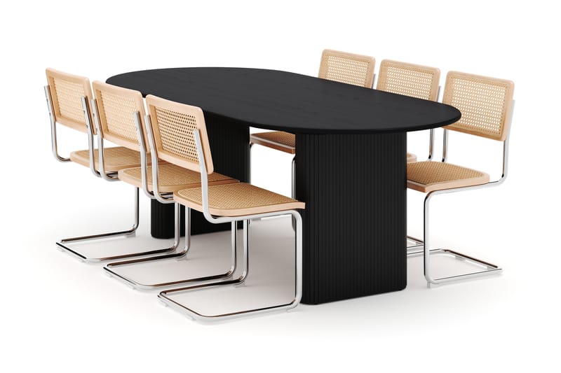 Noira Spisebord 220 cm Massivt Ek med 6 stk Build Matstkolar - Sort - Møbler - Borde - Spisebordssæt