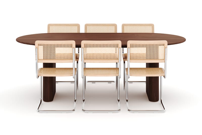 Noira Spisebord 220 cm Massivt Valnöt med 6 stk Build Matstkolar - Brun - Møbler - Borde - Spisebordssæt