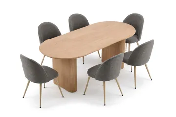 Noira spisebordssæt 160-220 cm med udtræk og 6 Nibe Plus spisestole - Eg - Møbler - Borde - Spisebordssæt