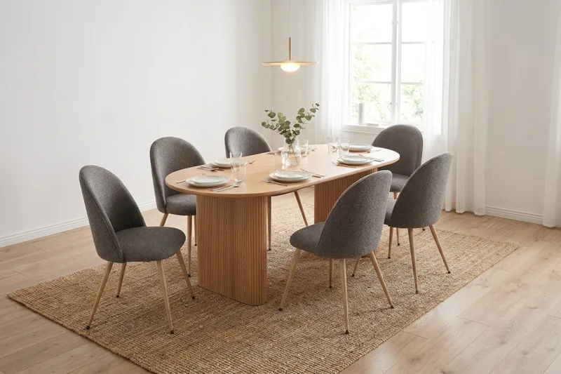 Noira spisebordssæt 160-220 cm med udtræk og 6 Nibe Plus spisestole - Eg - Møbler - Borde - Spisebordssæt