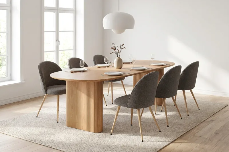 Noira spisebordssæt 220-320 cm med udtræk og 6 Nibe Plus spisestole - Eg - Møbler - Borde - Spisebordssæt