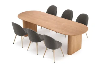 Noira spisebordssæt 220-320 cm med udtræk og 6 Nibe Plus spisestole - Eg - Møbler - Borde - Spisebordssæt