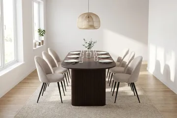 Noira spisebordssæt 220-320 cm med udtræk og 6 Nibe Plus spisestole - Røget eg - Møbler - Borde - Spisebordssæt