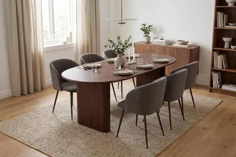Noira spisebordssæt 220 cm rektangulært med 6 Greya spisestole - Valnød - Møbler - Borde - Spisebordssæt