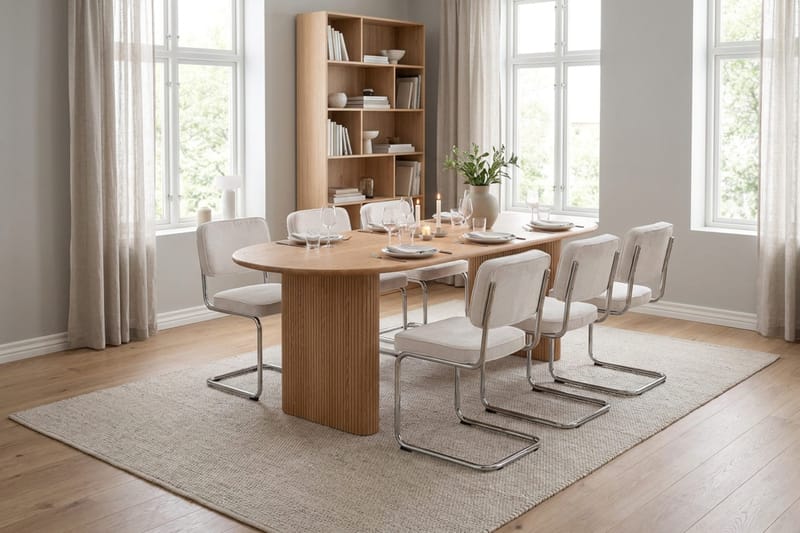 Noira spisebordssæt med udtræk 160-220 cm eg med 6 Milva spisebordsstole - Eg - Møbler - Borde - Spisebordssæt