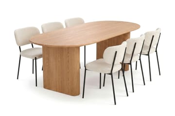 Noira spisebordssæt rektangulært 220 cm eg med 6 Gemmiano spisestole - Eg - Møbler - Borde - Spisebordssæt