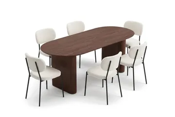 Noira spisebordssæt rektangulært 220 cm med 6 Gemmiano spisestole - Valnød - Møbler - Borde - Spisebordssæt
