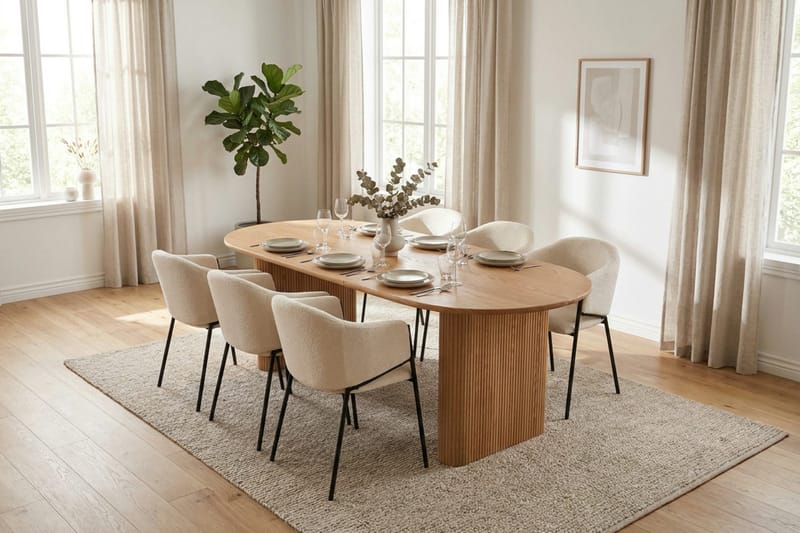 Noira spisegruppe, udtrækkelig 160-220 cm, eg med 6 Filip spisebordsstole - Eg - Møbler - Borde - Spisebordssæt